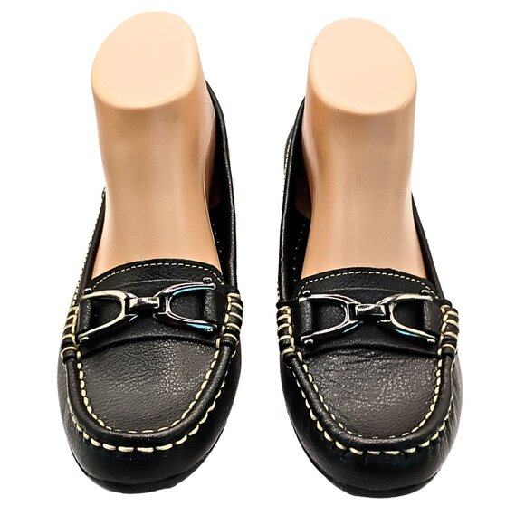 Thom McAn Womens Low Block Heel Leather Loafers Size 7 Dark Academia Career Bit - Picture 2 of 8